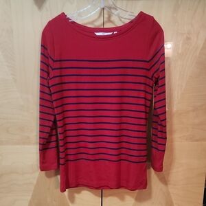 Women's Vineyard Vines Long Sleeve Boatneck Top Red With Blue Stripes Me…